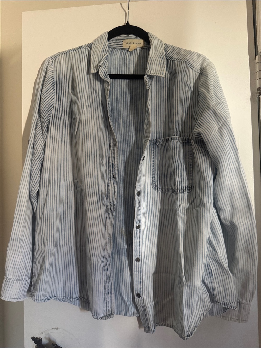 cloth & stone Light Blue and White Striped Casual Button-Down Shirt